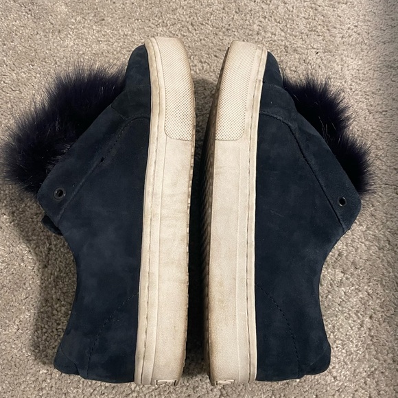 Sam Edelman Leather Sneaker with Faux Fur Pompoms Blue Suede Size 8 - Picture 7 of 8